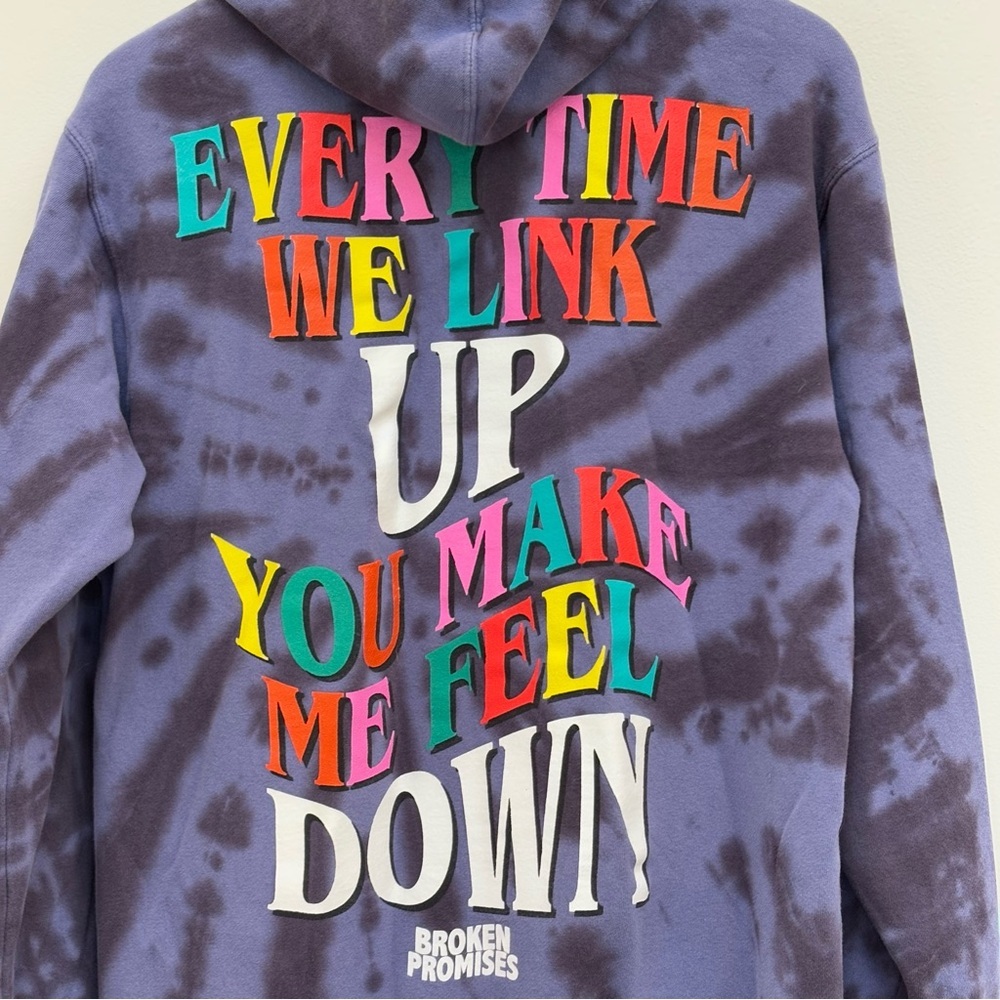 Broken Promises Emotional Roller Coaster Tie Dye Hoodie Blue Unisex Size Medium - Picture 6 of 9